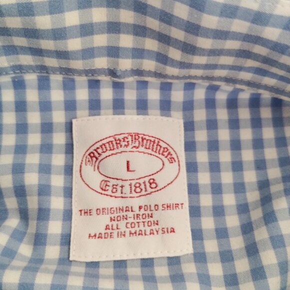 Brooks Brothers The Original Polo Shirt Blue Check Mens Large Non Iron - Picture 3 of 6